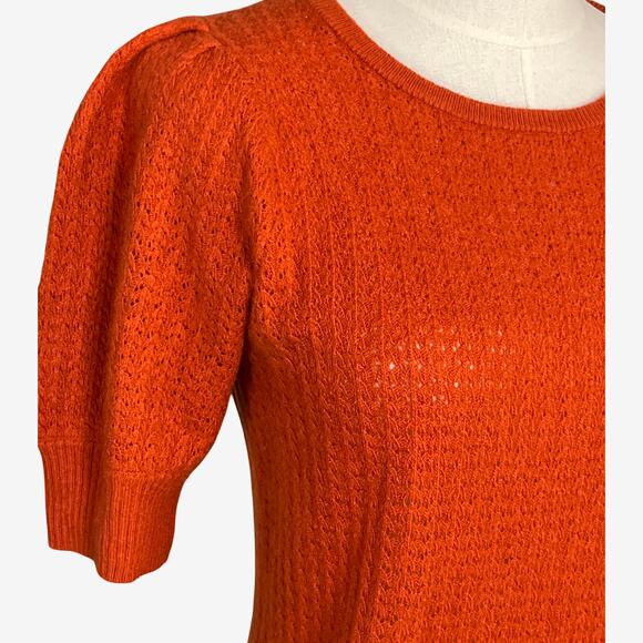 Madewell Puff Sleeve Pointelle Knit Short Sleeve Sweater Orange Women’s Size M - Picture 8 of 9